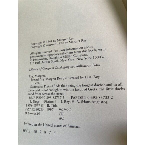 Vintage Pretzel, Margret Rey, H A Rey, (Curious George) DJ, 1977 Edition VG+ - Picture 5 of 6